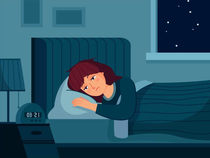 Woman with insomnia. Sleepy female character who cant sleep, depressed person worried nightmares and lying bed with open eyes vector illustration. Woman insomnia and tired, sleeplessness and thinking. Source: © Tartila/stock.adobe.com