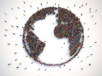 Many people together around the world. 3D Rendering. Source: © alphaspirit