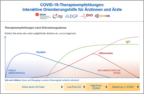 COVID-19-Therapieempfehlungen: Interaktive Orientierungshilfe für Ärztinnen und Ärzte. Quelle: Deutsche Gesellschaft für Internistische Intensivmedizin und Notfallmedizin